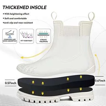 DKSUKO Women's Short Rain Boots Rubber Waterproof Garden Boots Elastic Slip On Ankle Chelsea Boot Fa...