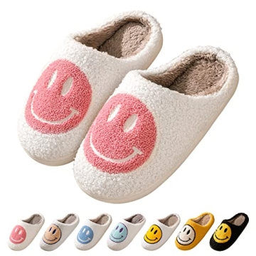 Smile Face Slippers for Women – Retro Soft Plush Warm Slip-on Cozy Indoor Outdoor Slippers