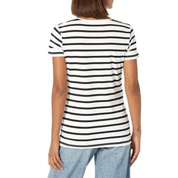 Amazon Essentials Women's Classic-Fit Short-Sleeve Crewneck T-Shirt, Pack of 2, Black/White Stripe, Large