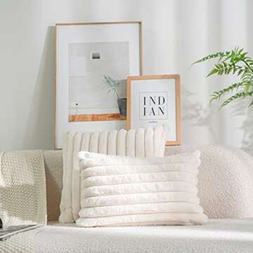 DEELAND Pack of 2 Faux Fur Plush Decorative Throw Pillow Covers Fuzzy Striped Soft Pillowcase Cushion Covers for Sofa Couch Bedroom 20x20 inch