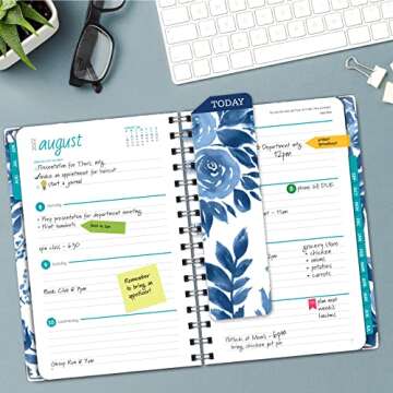 Global Printed Products Designer Agenda for 2022-2023 Academic Calendar Year - 5.5x8 in Hardcover - College Students and Teachers Daily, Weekly, Monthly Planners - Includes Bookmark - Blue Bloom