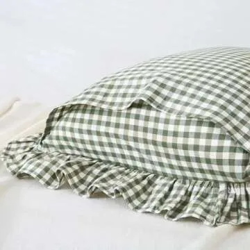 Sage Green Plaid Ruffle Euro Pillow Shams Set of 2