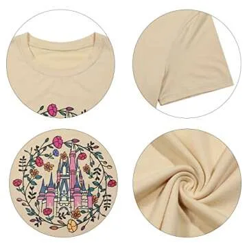 Magical Shirt for Women Magic Kingdom T Shirt Family Holiday Vacation Tee Castle Graphic Short Sleeve Tops Apricot