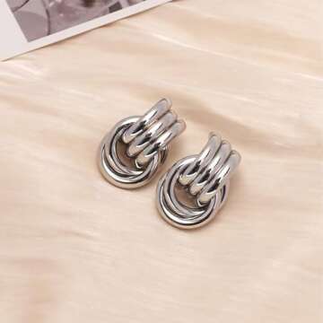 AOLIMI Chunky Silver Knot Earrings for Effortless Style