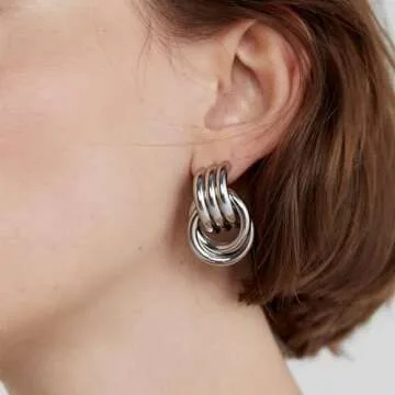 AOLIMI Chunky Silver Knot Earrings for Effortless Style