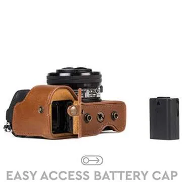 MegaGear Sony Alpha A6500 (16-50 mm) Ever Ready Leather Camera Case and Strap, with Battery Access - Light Brown - MG1232