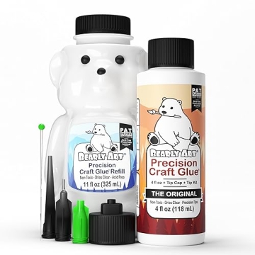 Bearly Art Precision Craft Glue -The Bundle - 4fl oz and 11fl oz Refill Bear - Tip Kit Included - Wr...