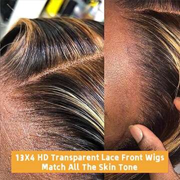 ecnuxza Honey Blonde Ombre Lace Front Wig Human Hair Pre Plucked 13x4 HD Transparent 4/27 Highlight with Baby Hair 180% Density Colored Body Wave Lace Front wig for Women 20 Inch