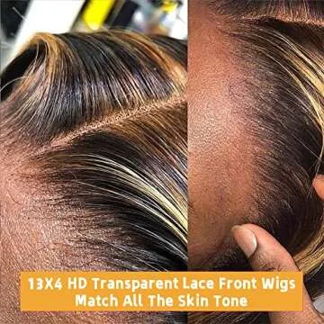 ecnuxza Honey Blonde Ombre Lace Front Wig Human Hair Pre Plucked 13x4 HD Transparent 4/27 Highlight with Baby Hair 180% Density Colored Body Wave Lace Front wig for Women 20 Inch