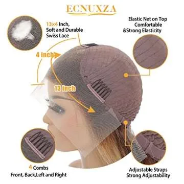 ecnuxza Honey Blonde Ombre Lace Front Wig Human Hair Pre Plucked 13x4 HD Transparent 4/27 Highlight with Baby Hair 180% Density Colored Body Wave Lace Front wig for Women 20 Inch