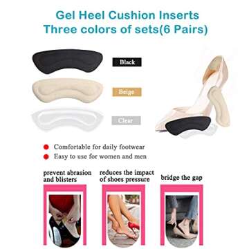 6pairs Heel Cushion Inserts Heel Grips Heel Pads - Self-Adhesive Heel Inserts Liners for Men and Wom...
