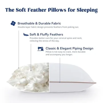 puredown Goose Feather Down Pillows Set of 2 - Fluffy Comfort