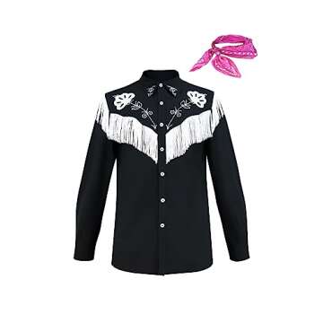 Naywig Cowboy Costume With Scarf Western Long Sleeve Fringe Shirt Halloween Cosplay For Mens Boys-Small