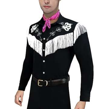 Naywig Cowboy Costume With Scarf Western Long Sleeve Fringe Shirt Halloween Cosplay For Mens Boys-Small