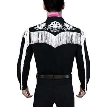 Naywig Cowboy Costume With Scarf Western Long Sleeve Fringe Shirt Halloween Cosplay For Mens Boys-Small