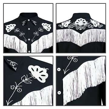 Naywig Cowboy Costume With Scarf Western Long Sleeve Fringe Shirt Halloween Cosplay For Mens Boys-Small