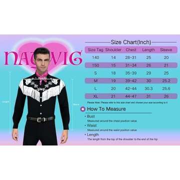 Naywig Cowboy Costume With Scarf Western Long Sleeve Fringe Shirt Halloween Cosplay For Mens Boys-Small