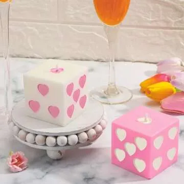 Threlaco 2 Pcs Heart Dice Candles 4 x 2.4 x 2.4 Inch Soy Wax Decorative Candles Aesthetic Dice Decor Handmade Danish Pastel Room Decor(White, Pink)