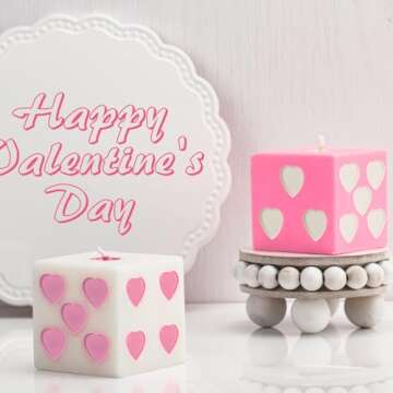 Threlaco 2 Pcs Heart Dice Candles 4 x 2.4 x 2.4 Inch Soy Wax Decorative Candles Aesthetic Dice Decor Handmade Danish Pastel Room Decor(White, Pink)