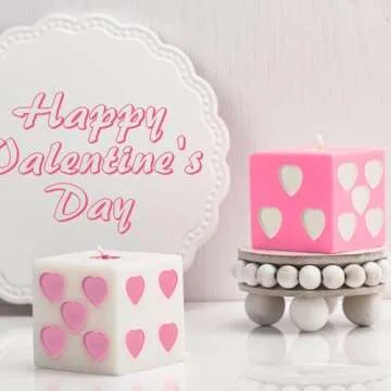 Threlaco 2 Pcs Heart Dice Candles 4 x 2.4 x 2.4 Inch Soy Wax Decorative Candles Aesthetic Dice Decor Handmade Danish Pastel Room Decor(White, Pink)