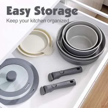 SENSARTE 17 Piece Ceramic Pots and Pans Set, Nonstick Detachable Handle Cookware, Induction Kitchen Cookware Set with Removable Handle, Dishwasher ＆ Oven Safe, PFAS/PTFE/PFOA Free (Gray)