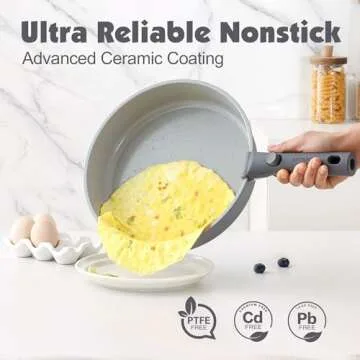 SENSARTE 17 Piece Ceramic Pots and Pans Set, Nonstick Detachable Handle Cookware, Induction Kitchen Cookware Set with Removable Handle, Dishwasher ＆ Oven Safe, PFAS/PTFE/PFOA Free (Gray)