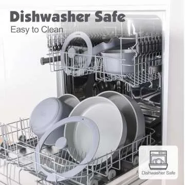 SENSARTE 17 Piece Ceramic Pots and Pans Set, Nonstick Detachable Handle Cookware, Induction Kitchen Cookware Set with Removable Handle, Dishwasher ＆ Oven Safe, PFAS/PTFE/PFOA Free (Gray)