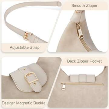 Missnine Large Shoulder Bag Purse for Women Crescent Clutch Tote Handbag PU Leather Crossbody Hobo with Adjustable Strap