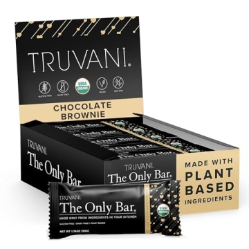 Truvani Plant Based Snack Bar | Chocolate Brownie 12 Pack | 7g Protein | USDA Organic and Vegan | Th...