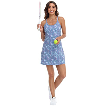 HDE Womens Exercise Workout Dress with Built-in Shorts Sleeveless Athletic Dresses for Golf Tennis