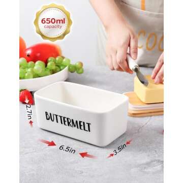 ButterMelt Butter Dish with Lid, Large Butter Dishes for Countertop, Ceramics Butter Holder with 304...