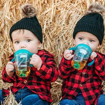 Nuby No Spill 360 Weighted Straw Grip N' Sip Tritan Cup with Hygienic Cover, 8 Oz, Trainer Cup, Teal