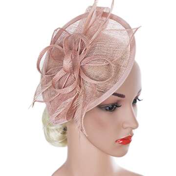 Vijiv Women Vintage Derby Fascinator Hat Pillbox Headband Feather Cocktail Tea Party Pink