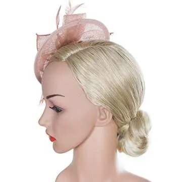 Vijiv Women Vintage Derby Fascinator Hat Pillbox Headband Feather Cocktail Tea Party Pink