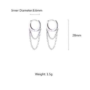 Tassel Chain Drop Dangle Small Hoop Earrings for Women Girls 925 Sterling Silver Huggie Helix Cartilage Tragus Daith Piercing Cuff Minimalist Fashion Personalized Punk Jewelry (Silver)
