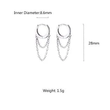 Tassel Chain Drop Dangle Small Hoop Earrings for Women Girls 925 Sterling Silver Huggie Helix Cartilage Tragus Daith Piercing Cuff Minimalist Fashion Personalized Punk Jewelry (Silver)