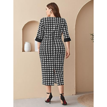 Plus Size Houndstooth Dress for Stylish Women