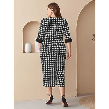 Plus Size Houndstooth Dress for Stylish Women