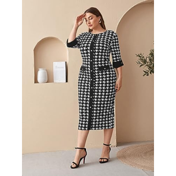 Plus Size Houndstooth Dress for Stylish Women