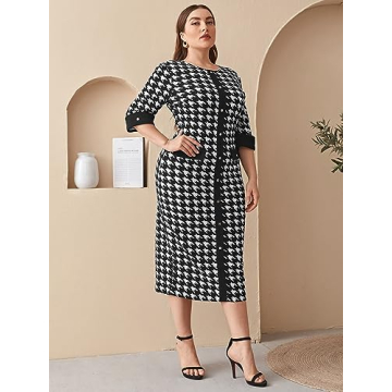 Plus Size Houndstooth Dress for Stylish Women