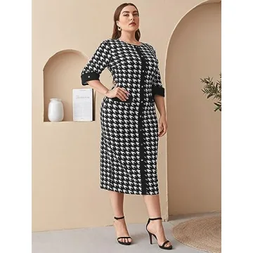 Plus Size Houndstooth Dress for Stylish Women