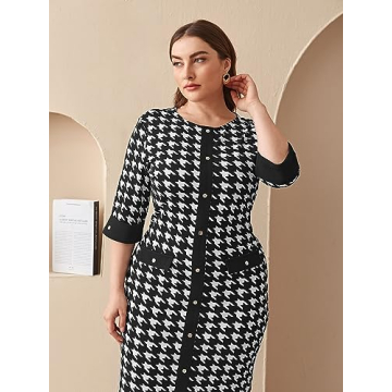 Plus Size Houndstooth Dress for Stylish Women