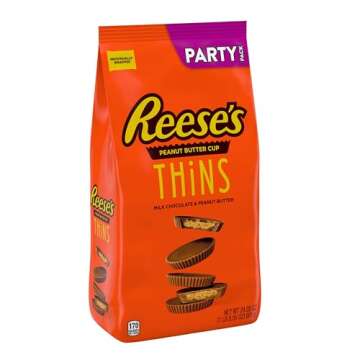REESE'S THiNS Milk Chocolate Peanut Butter Cups, Candy Party Pack, 24.05 oz