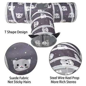 Vehomy Cat Kitten Tunnels Rabbit 3 Way Collapsible Tunnel with Cute Kitten Patterns and Cat Ears Small Pet Hideout Activity Tunnel Tube Toy for Bunny Kitten Cat Dwarf Guinea Pig T Shape