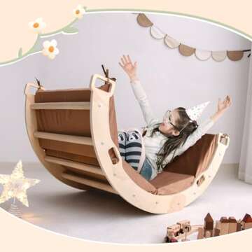 Sherilyn Kids Climber Arch Rocker with Cushion, Climbing Toys for Toddler, Montessori Wooden Arch Climber Indoor Playground for Kids, Children Arch Climbing Ladder with Cushion