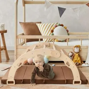 Sherilyn Kids Climber Arch Rocker with Cushion, Climbing Toys for Toddler, Montessori Wooden Arch Climber Indoor Playground for Kids, Children Arch Climbing Ladder with Cushion