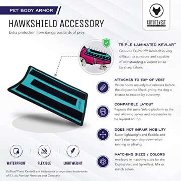 HawkShield Pad for CoyoteVest or SpikeVest, Dog Harness Vest, Protective Dog Vest Harness Add-On to Shield Your Pet from Birds of Prey, Raptor, Hawk, Coyote & Animal Attacks- (XX-Small, Pink)
