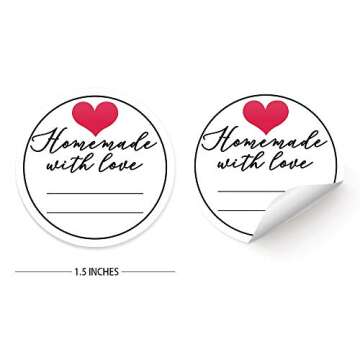 Homemade with Love Stickers Labels Tags with Lines for Writing, Stickers for Canning Business Sample Order Packages Envelope Bag Seals, 500 Labels Per Roll