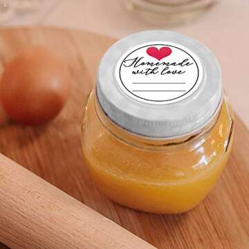 Homemade with Love Stickers Labels Tags with Lines for Writing, Stickers for Canning Business Sample Order Packages Envelope Bag Seals, 500 Labels Per Roll