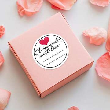 Homemade with Love Stickers Labels Tags with Lines for Writing, Stickers for Canning Business Sample Order Packages Envelope Bag Seals, 500 Labels Per Roll